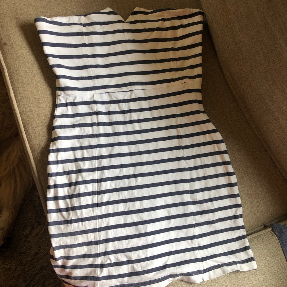 Tube blue and white striped dress
